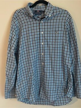 Vineyard Vines Blue and White Plaid Button-Down Shirt